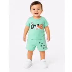 Conjunto Roupa Dog Infantil Bebê Menino Casual Verde Short e Camisa Manga Curtau