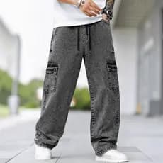 Calça Cargo Jeans Masculina Grafite Streetwear Premium 6 Bolsos Casual Skatista Hip Hop Qualidade Conforto