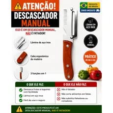 Descascador Multiuso 3 em 1 Aço Inox Cabo de Madeira para Legumes Frutas e Vegetais