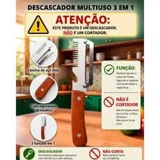 Descascador de Legumes Frutas 3 em 1 Multifuncional Aço Inox Batata Cenoura Cabo Madeira