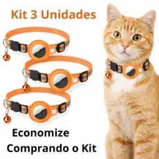 Kit3 Unid Premium Coleiras Refletivas p/ Gatos  c/ Sino e Suporte p/ Localizador (Não Incluso) Cores