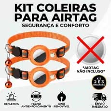 Coleira Gato Breakaway Cachorro Pequeno C/ Suporte AirTag Refletiva Sino Removível - Kit  2 ou 3 Uni
