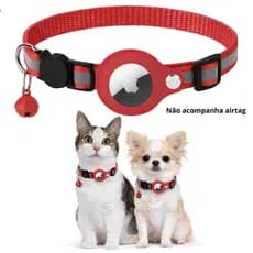Coleira Compatível AirTag Gato e Cachorro Pequeno Nylon Ajustável Ajustável 19 a 32cm Pet  Refletiva