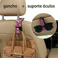 Kit Feminino Carro Strass Luxo Gancho Bolsa Sacola + Suporte Óculos
