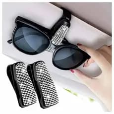 Suporte Porta Óculos Carro Clip Luxo Strass Organizador Veicular Prático Elegante Kit 1 / 2 Unidades