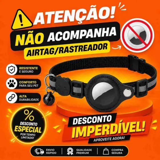 Coleira para Gato Compatível com AirTag Ajustável Anti Fuga Rastreador Pet (Não Acompanha Airtag)