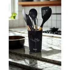 Conjunto/Jogo Utensílios Para Cozinha 7 Peças Silicone Cabo Madeira Nix houve com envio imediato