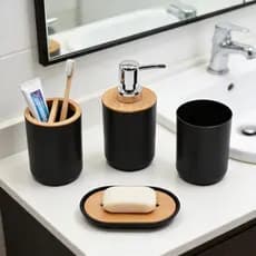Kit Para Banheiro Com 4 Peças Lavabo Luxuoso Preto ou Branco Com Bambu fosco Moderno e  Muito Elegante