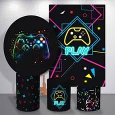 Capas Sublimadas Festa Infantil Tema Game Controle Painel Redondo Retângulo Trio Cilindro Para Meninos
