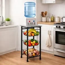 Fruteira Chão Cozinha 3 Cestos Removíveis Preto Tampo Pedra Mármore Granito Klicmix