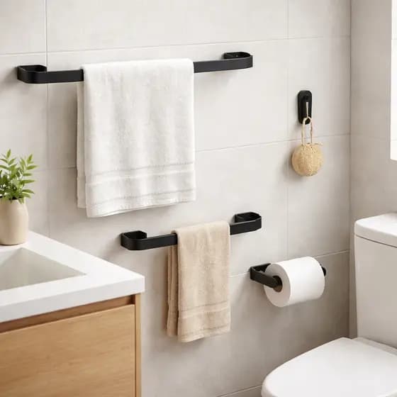 Kit Acessórios Para Banheiro 4 Peças Inox Quadrado 40cm Toalheiro De Banheiro Preto Branco Klicmix