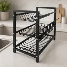 Escorredor de Pratos Triplo Gourmet Preto com Porta Talheres e Copos Premium Cozinha Pia Area de Lazer Klicmix