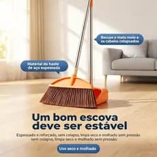 Kit de Vassoura com Cabo,  Vassoura de Pelo com Cabo e Pá de Lixo com Cabo,Adequado para limpeza doméstica e de escritór
