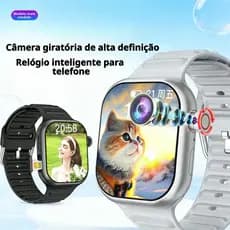 Nova Smartwatch B29 5G com Chip para Chamadas Câmera Rotativa Música Bluetooth Monitoramento Saúde e Esportes