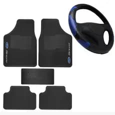 Jogo Tapete Automotivo Ford +capa Volante Azul