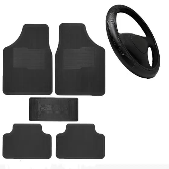 Jogo Tapete Automotivo Universal + Capa Volante Preto Tuning