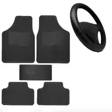 Jogo Tapete Automotivo Universal + Capa Volante Preto Tuning