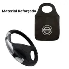Capa de Volante Automotivo Carro Universal Prata + Lixinho Multiuso Nissan