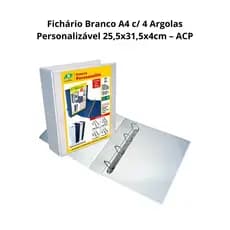 Fichário Escolar/Profissional Branco A4 com 4 Argolas – ACP