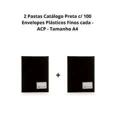 2 Pastas Catálogo Preta com 100 Envelopes Plásticos Finos cada /Tamanho A4 / ACP