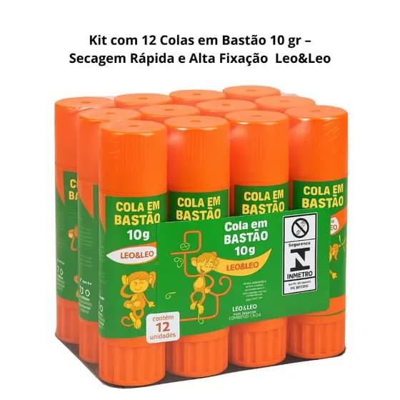 kit com 12 Colas em Bastão 10 gr Leo&Leo – Secagem Rápida e Alta Fixação