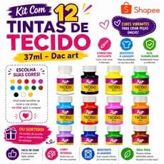 Kit 12 Tintas para Tecido 37ml - Dac art