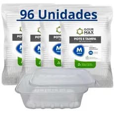 Pote Descartável 500ml Retangular Freezer Microondas Marmita Fitness Empilhável Reutilizável 96 Und