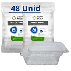 Pote Descartável 500ml Retangular Freezer Microondas Marmita Fitness Empilhável Reutilizável 24 Und