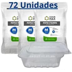 Pote Descartável 500ml Retangular Freezer Microondas Marmita Fitness Empilhável Reutilizável 72 Und