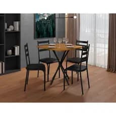 Conjunto Sala de Jantar  Mesa Tampo de mdf com 4 Cadeiras pés aço reforçado