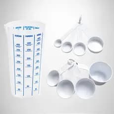 Kit 9 Peças Copos e Colheres Medidoras Confeitaria Plástico Culinária
