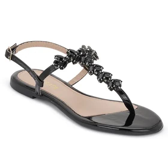 Sandália Rasteirinha Feminina com Pedras Brilhante Elegante Estilo Minimalista Macerata Ref: 100