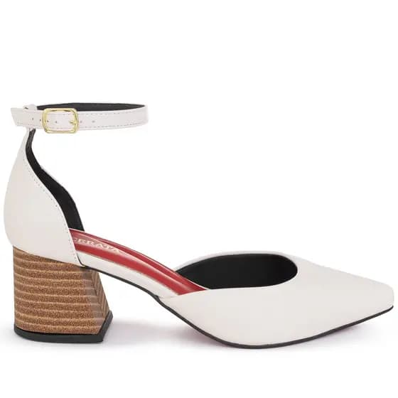 Scarpin Feminino com Cinto Elegância e Luxo Metalizado Girl Boss Salto Bloco em Madeira Ref: 14.303