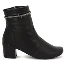 Coturno Feminino Preto Cano Curto Salto Grosso Confortável Fivela Brilhante Elegante Ref: 180