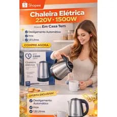 Chaleira Elétrica Inox 1.8L 127v-220v 1500w – Rápida, Segura e Elegante!