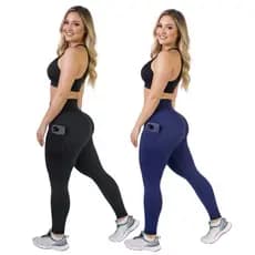 Kit 2 Calça Legging Feminino Bolsos laterais Feminina Suplex Premium Cós Largo Academia Fitness Corrida Crossfit Verão