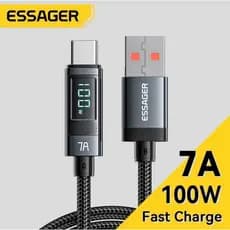 Cabo Essager 7A 100W USB Para Cabo Tipo C Display Digital QC PD Carregador Rápido Samsung Realme