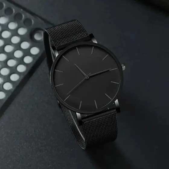 Relógio de quartzo masculino redondo, Pulseira Couro ou aço inoxidável minimalista, analógico, preto, casual, negócio