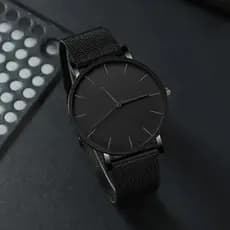 Relógio de quartzo masculino redondo, Pulseira Couro ou aço inoxidável minimalista, analógico, preto, casual, negócio