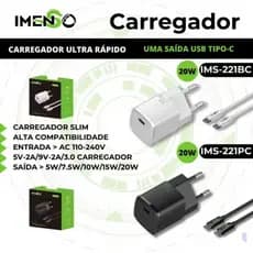 Carregador Imenso Original 20w C 1 Saída PD Type-c/usb- C/ Cabo Type-c PD-PD