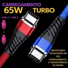 Cabo USB Tipo C para Tipo C 65W 6A Turbo 2 Metros Reforçado Nylon Carregador Rápido INOVA