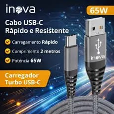 Cabo Carregador Turbo 3.4a Reforçado 2 Metros USB Tipo C - para Samsung; Xiaomi; Realme - INOVA