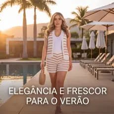 Conjunto Listrado de Tricot  Short Curto Forrado + Colete com Botões Aberto Decote V Moda Verão