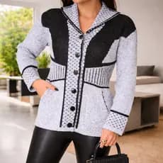 Casaco de Tricot Mousse premium Tricot Feminino | Casaco Paris Botões Tricô Confort/Elegance