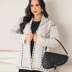 Casaco Tricot Feminino Mousse Premium Cardigan Botões Manga Longa Inverno Moda