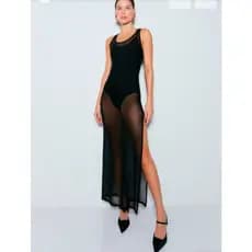 Saida de praia Vestido Longo Em tule Regata Elegante Liso