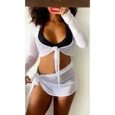 Saida De Praia Conjunto Cropped com Mini Saia Amarração Em tule