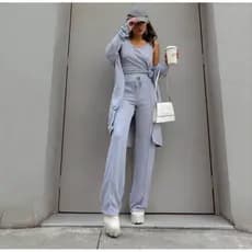 Calça Pantalona Cintura Alta Com Vinco e Bolso Lanzinha