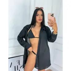 Saída De Praia Blusão Manga Longa Estilo Alfaiataria Verão Casual