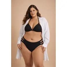 Kit Biquíni Conjunto 3 tiras Plus Size Com Bojo E Blusão Com Gola E manga longa